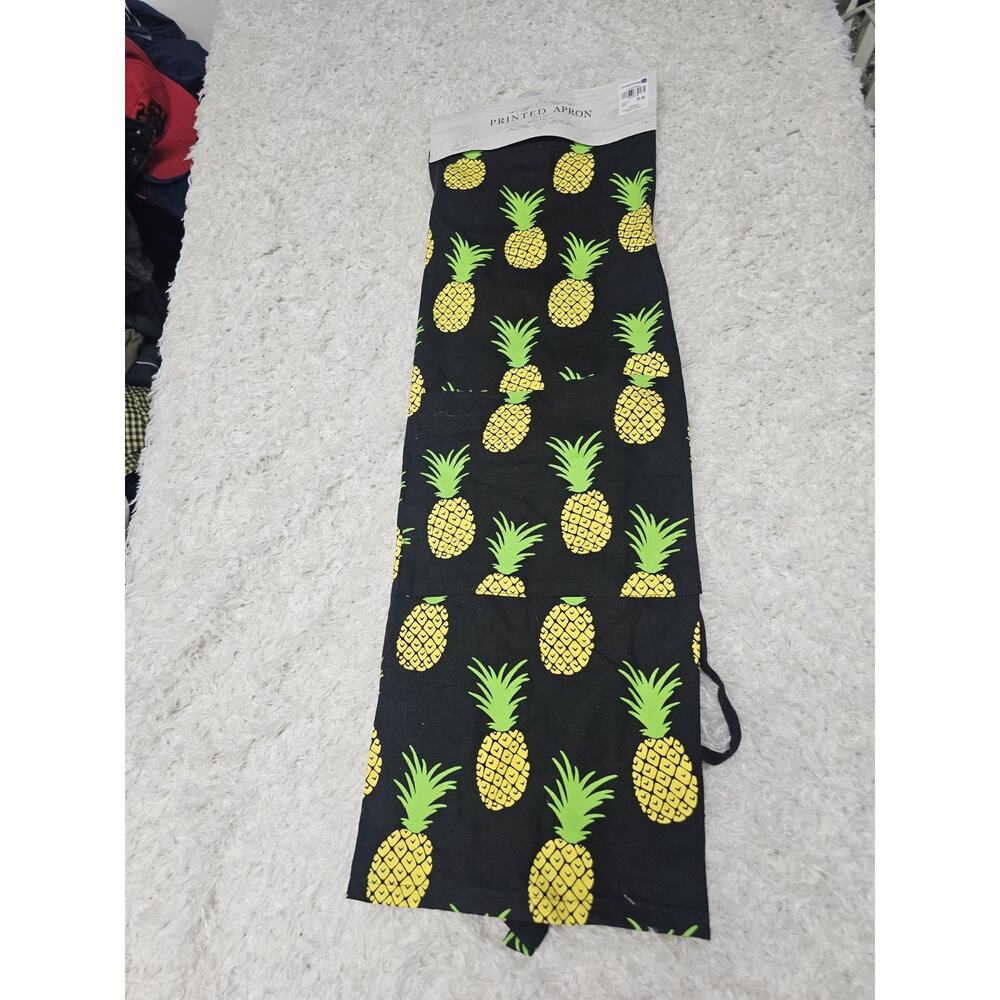 NWT 100% Cotton Pineapple Printed Apron 27x32 Black Tropical Kitchen Chef New